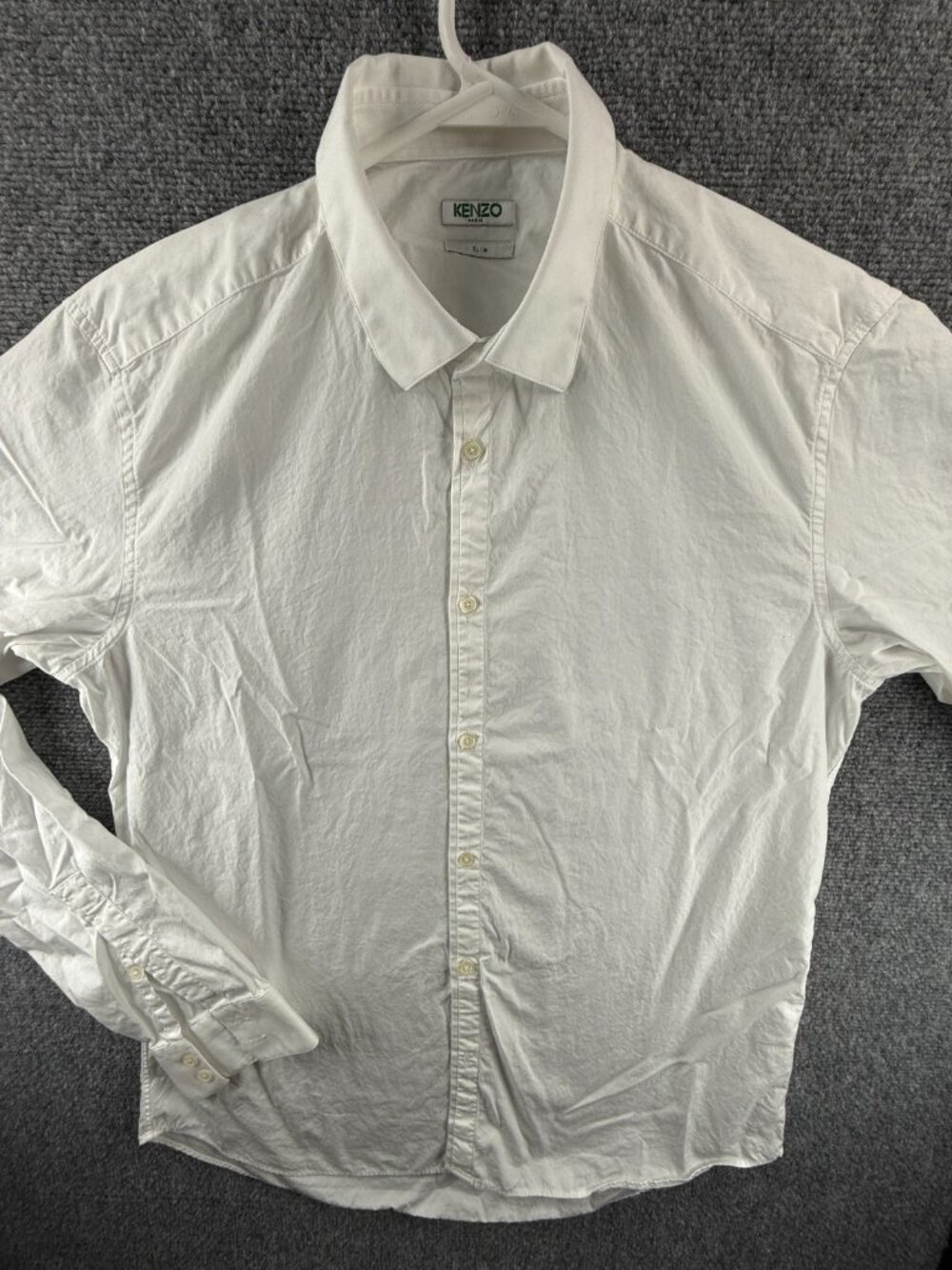 Kenzo 16.5 Paris Slim White Shirt Button Up Solid Men Long Sleeve Spread Adult